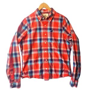 Hollister Mens Red Plaid Button Front Shirt Size XL
